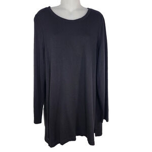 LOFT Outlet Lounge Top Women Large Tunic Zip Back Black Soft Long Sleeve Stretch